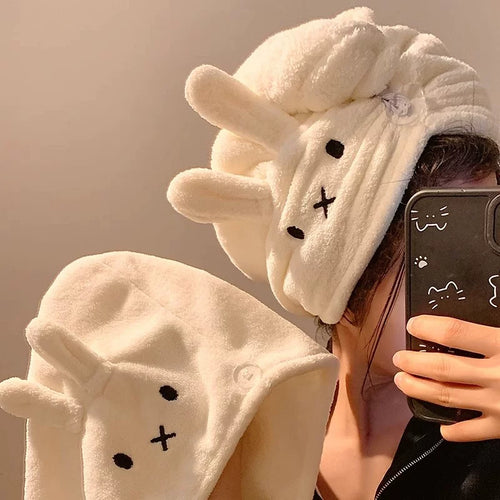 超高吸水速乾サンゴフリースウサギ耳ヘアドライキャップ