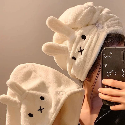 超高吸水速乾サンゴフリースウサギ耳ヘアドライキャップ