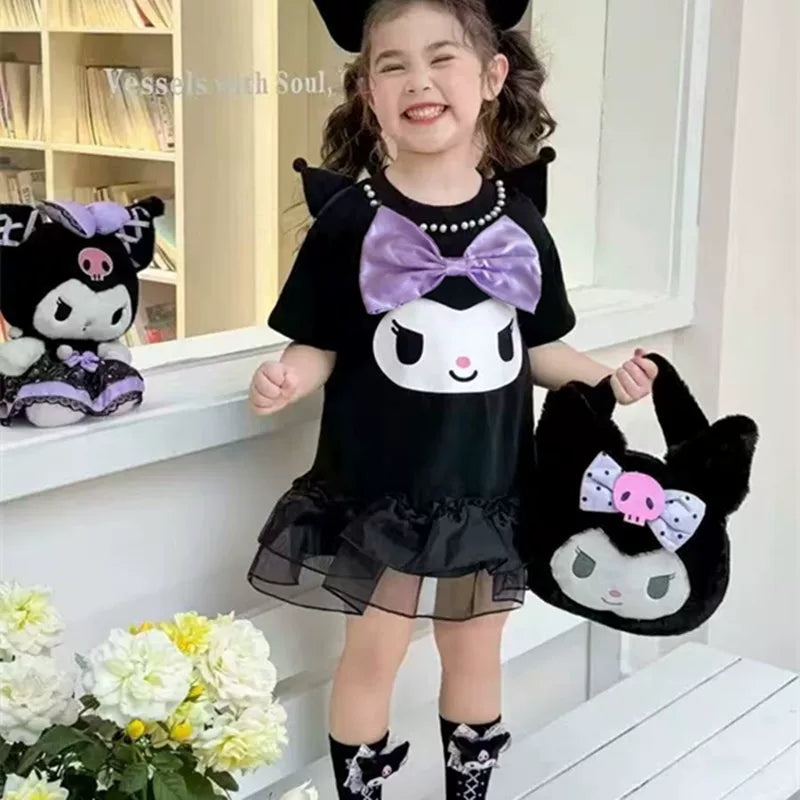库洛米儿童公主卡通短袖2025新款女童夏季宝宝可爱洋气立体连衣裙