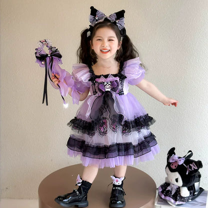 クロミ風キッズロリータドレス誕生日お姫様パニエ半袖子供服