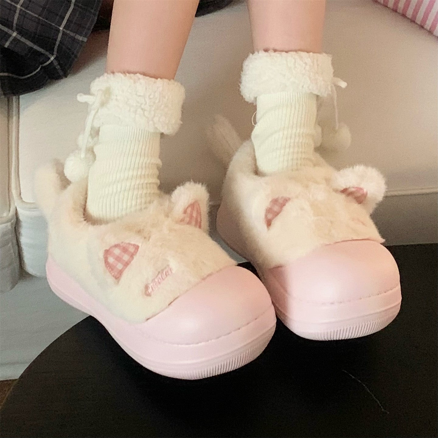 【あざと可愛い♡】猫耳もこもこ厚底サンダル｜外履きOK！