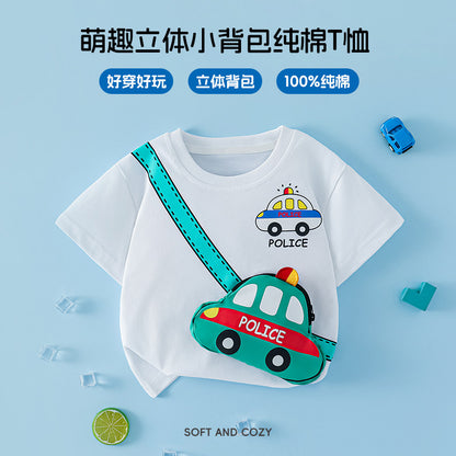 Kids Boys' T-Shirt Short Sleeve 100% Cotton 3D Car Design Summer Baby Clothes