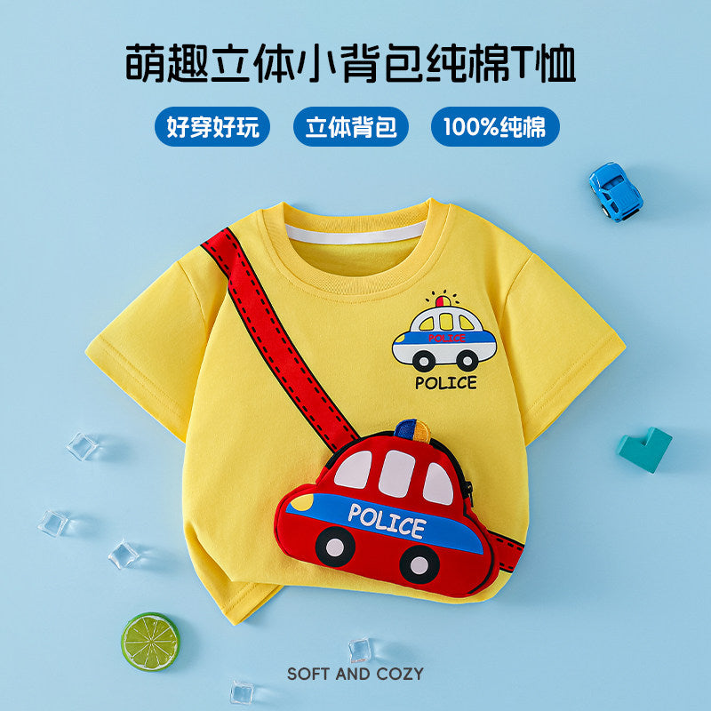 Kids Boys' T-Shirt Short Sleeve 100% Cotton 3D Car Design Summer Baby Clothes