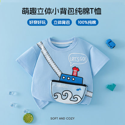 Kids Boys' T-Shirt Short Sleeve 100% Cotton 3D Car Design Summer Baby Clothes