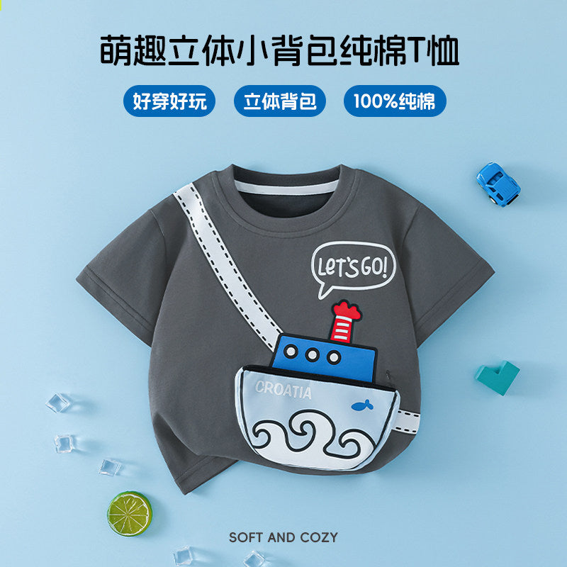 Kids Boys' T-Shirt Short Sleeve 100% Cotton 3D Car Design Summer Baby Clothes