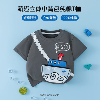 Kids Boys' T-Shirt Short Sleeve 100% Cotton 3D Car Design Summer Baby Clothes