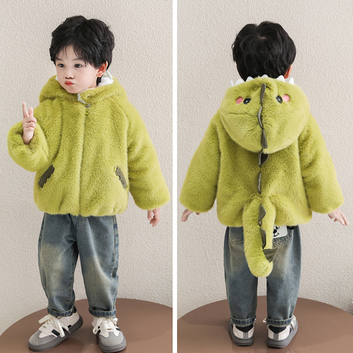 【SNS映え最強】親子ペア高級仕立てふわふわ極厚恐竜アウター