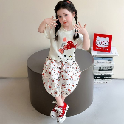 ハローキティ猫ちゃんTシャツ＆裾絞りパンツセット