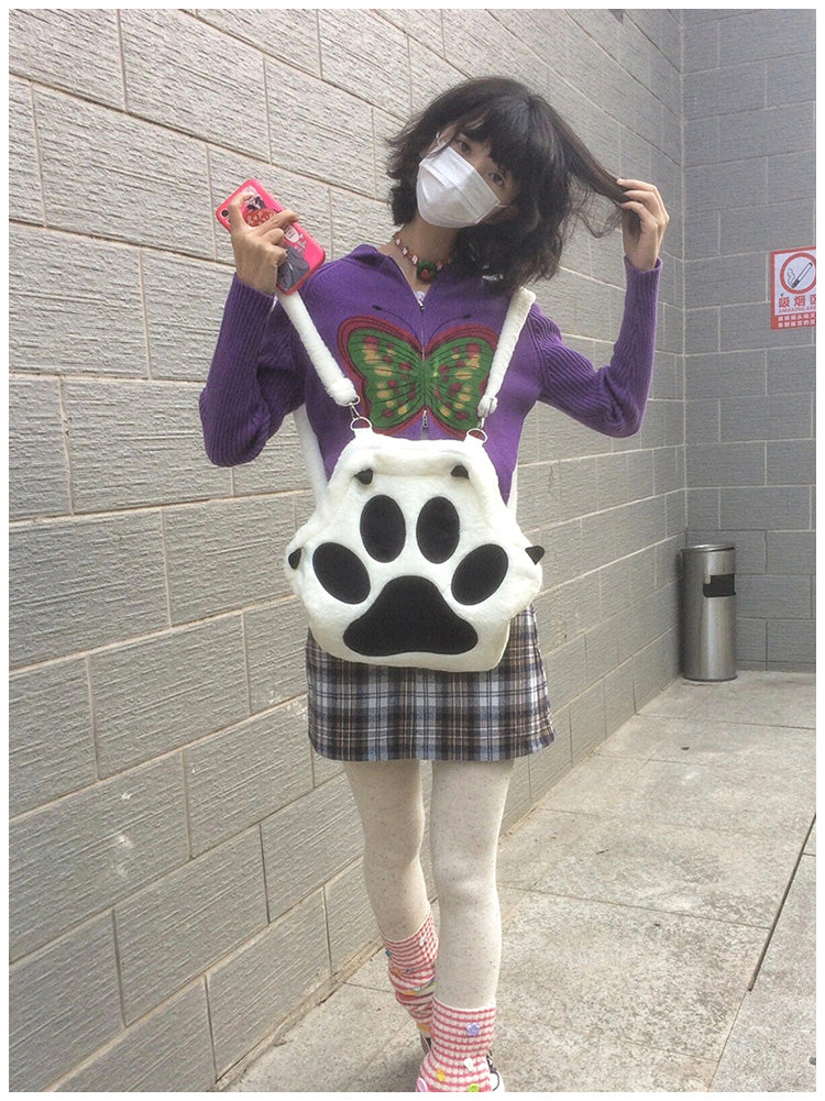 肉球デザインのふわもこ猫グッズリュック｜大容量で可愛い通学バッグ