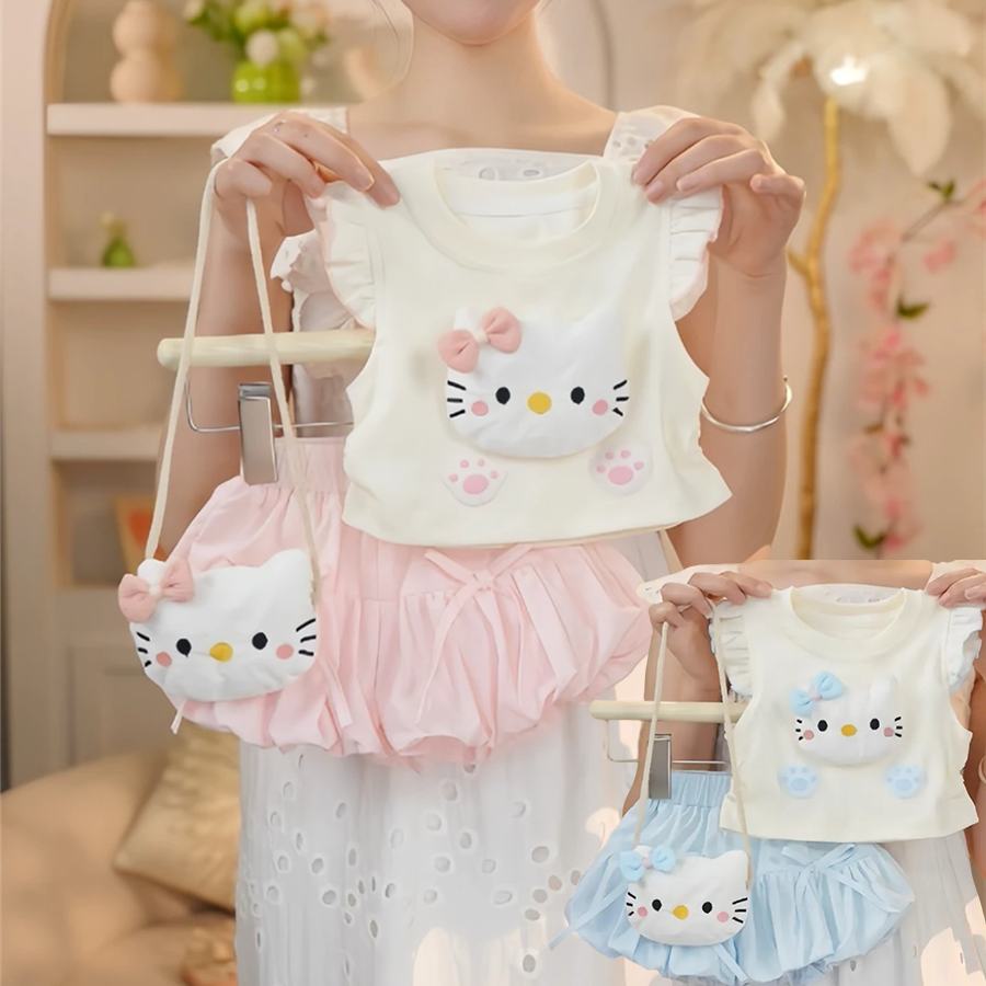 お洒落可愛い!ハローキティ猫モチーフTシャツかぼちゃパンツセット