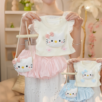 お洒落可愛い!ハローキティ猫モチーフTシャツかぼちゃパンツセット