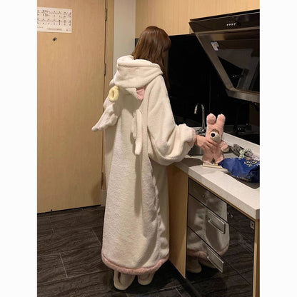 Angel fluffy hooded gown, warm loungewear/pajamas 