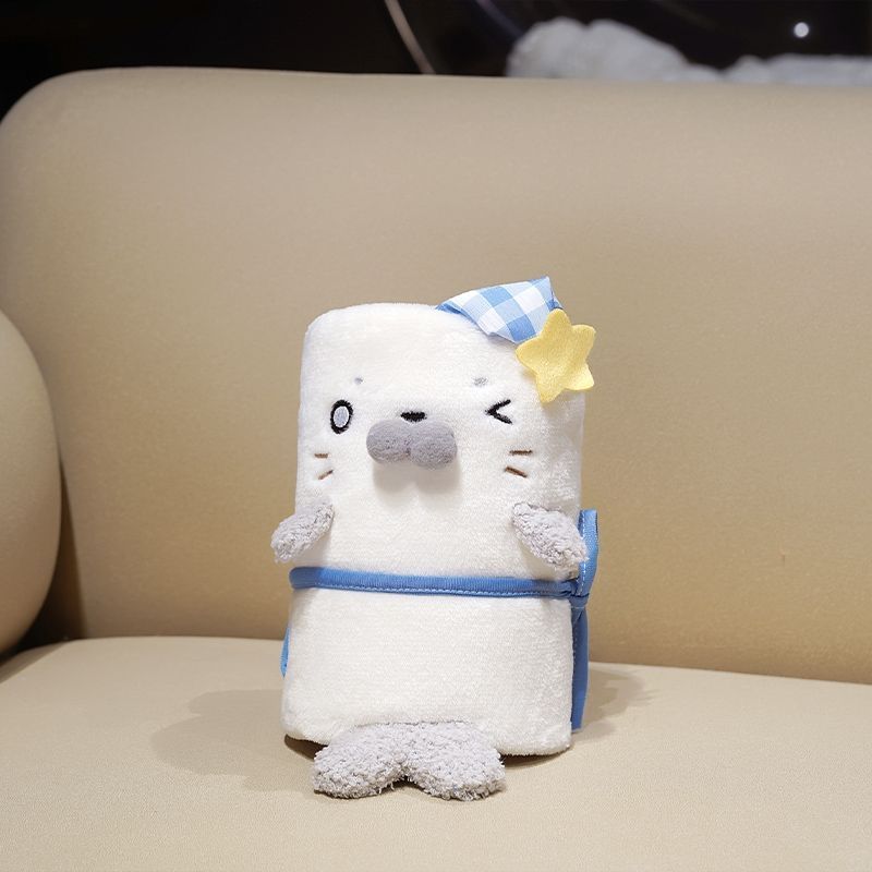 ふわふわアザラシフランネルブランケットかわいい冬用ひざ掛けオフィス昼寝にも
