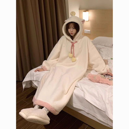 Angel fluffy hooded gown, warm loungewear/pajamas 