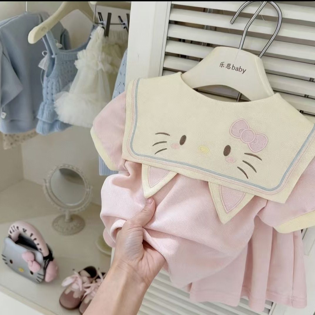 ハローキティキュートな刺繍女児ポロシャツセットアップ