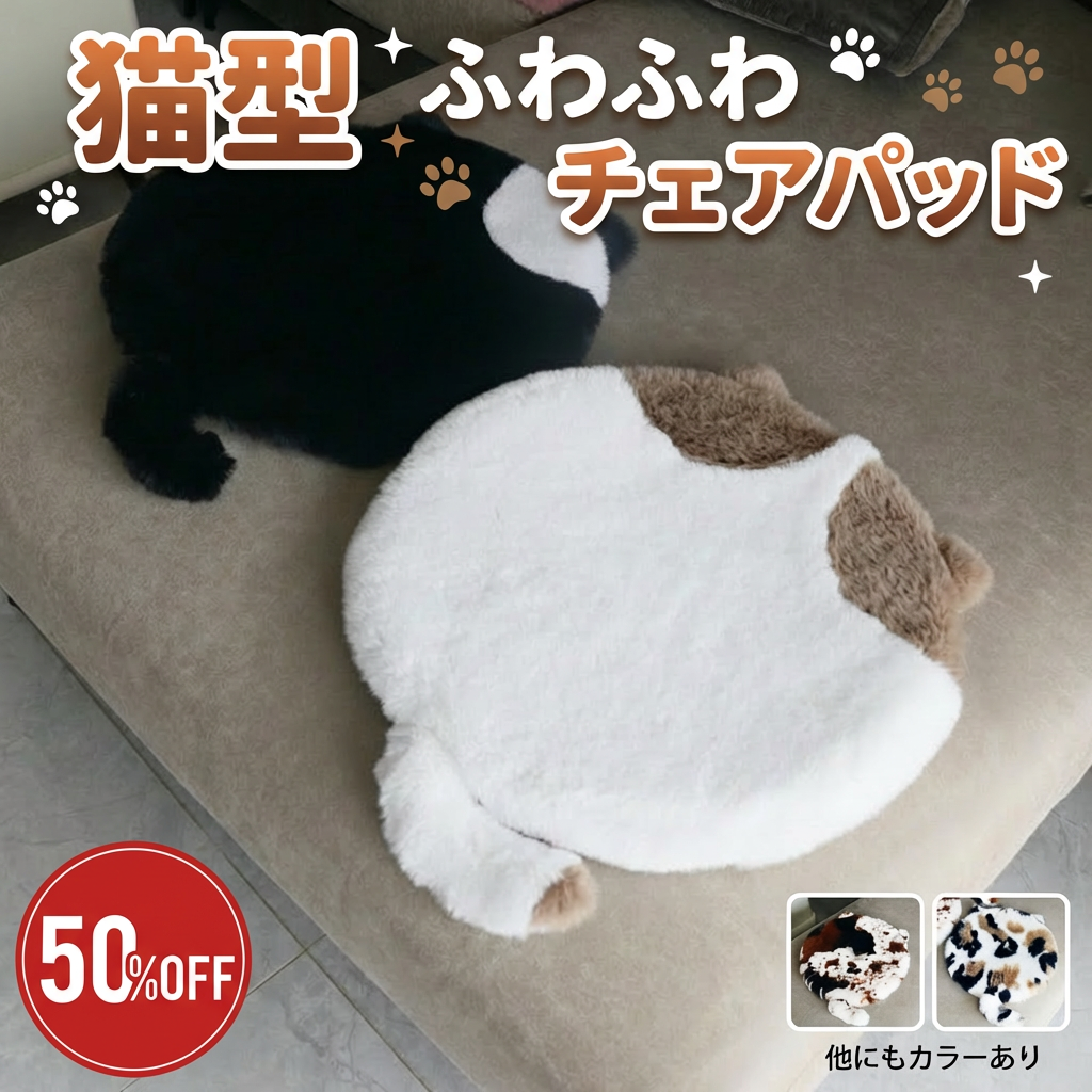 猫型ふわふわ厚手クッションラビットファー風チェアパッド自分へのご褒美ギフトにも最適