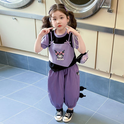 【お洒落】女の子夏用セットアップ短袖Tシャツ+パンツ2点セット