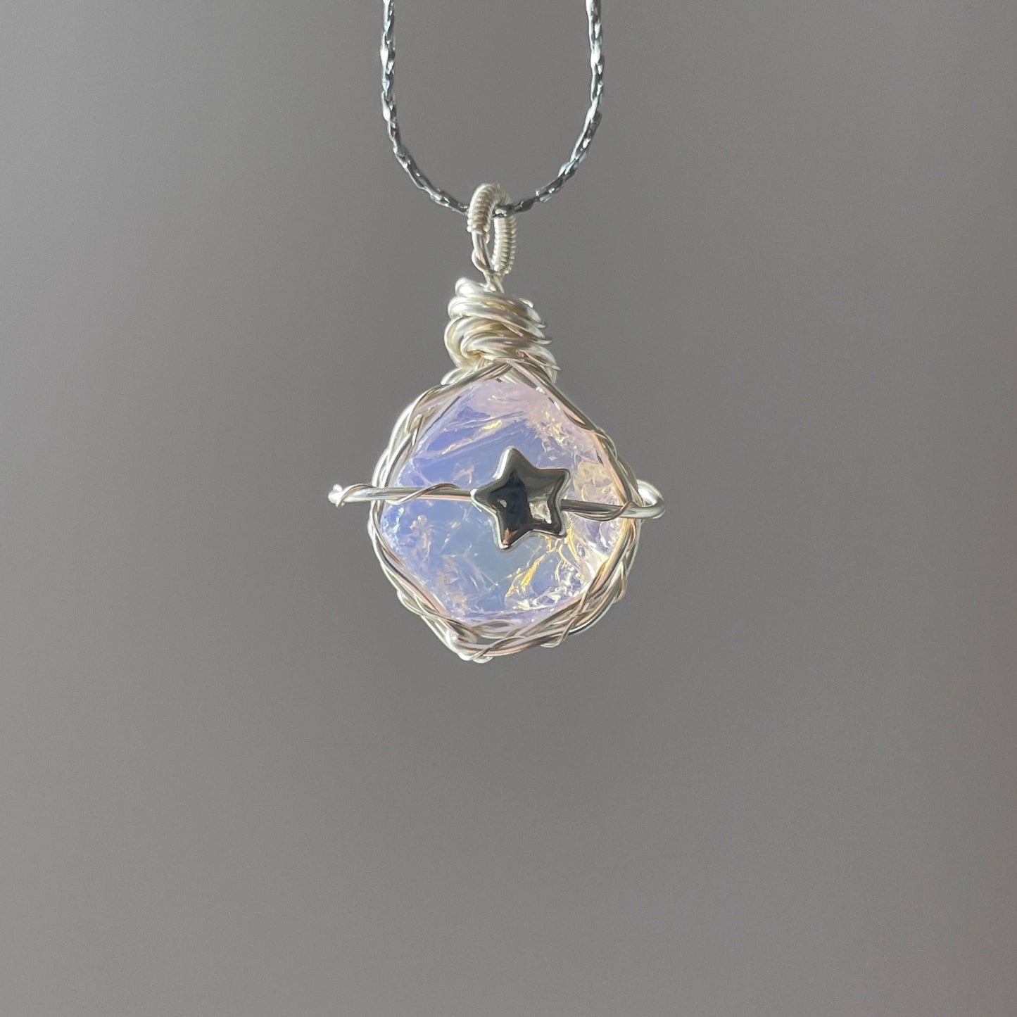 ブルー水晶原石 ワイヤーアートネックレス｜手作りカップルアクセサリー