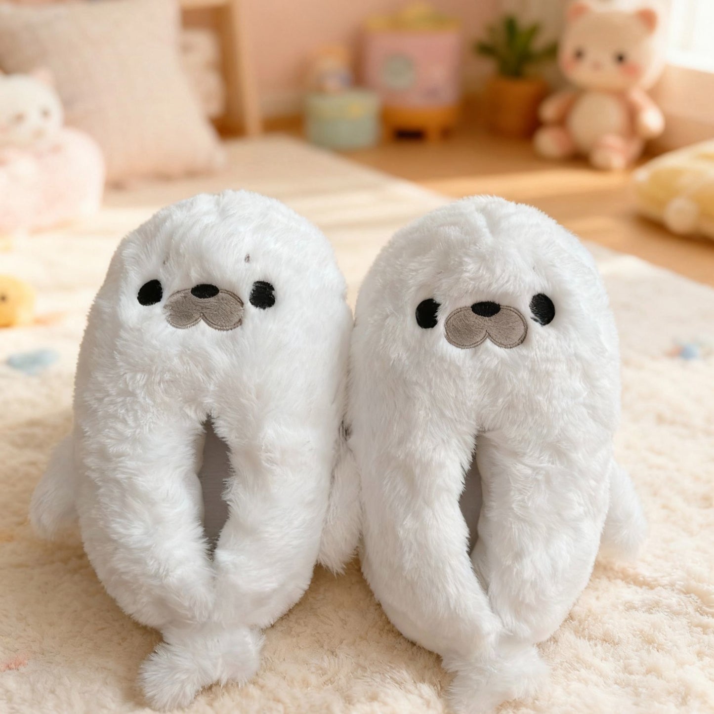 もちもち触感の可愛いもこもこスリッパ / 滑り止め付き防寒ルームシューズ