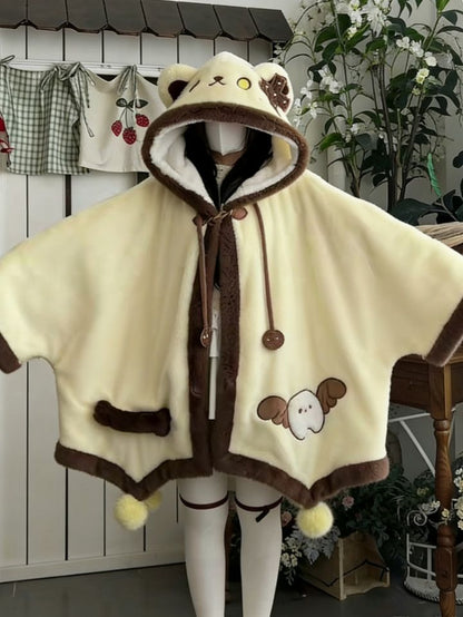 天使子猫甘々刺繍裏起毛フード付きケープルームウェア秋冬萌え系防寒パジャマ