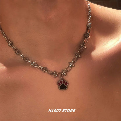 Cat Paw Studded Necklace - J-Fashion, Punk, Y2K Accessory, Choker