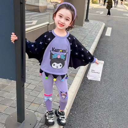 女童库洛米套装小女孩网红儿童洋气春秋长袖蝙蝠袖两件套cosplay