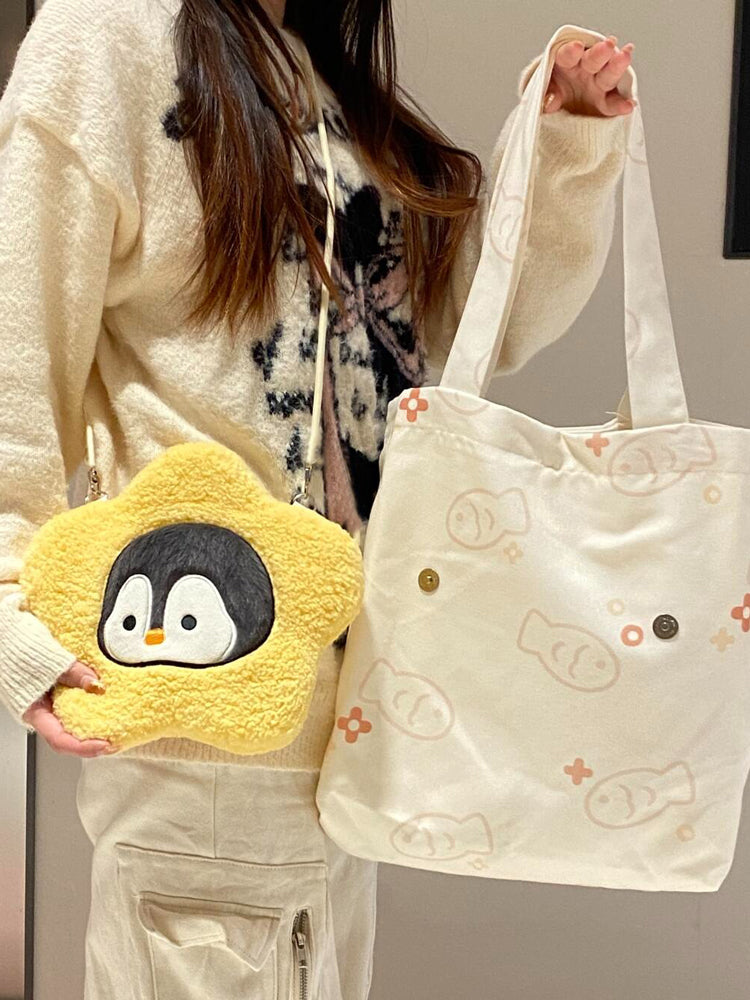 ペンギンぬいぐるみ×キャンバストートセット｜授業もお出かけもOK