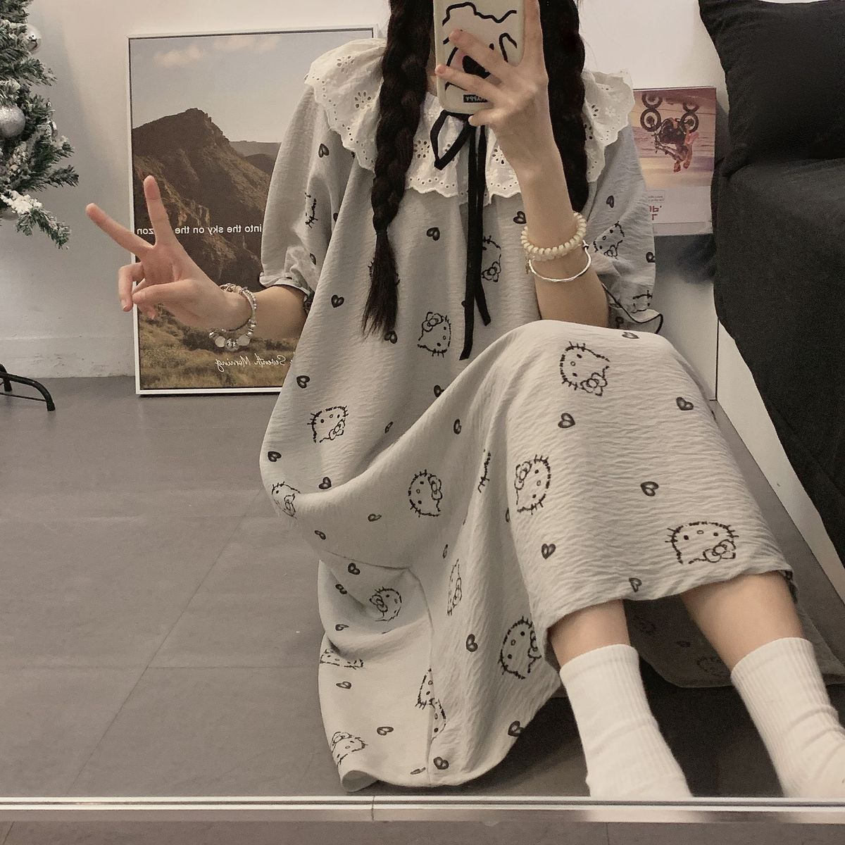 【大人可愛い】パッド付半袖ルームワンピースパジャマ