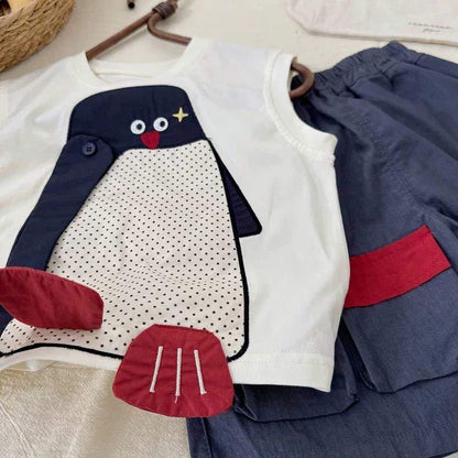 【可愛い】立体ペンギンベビーセットアップ夏用