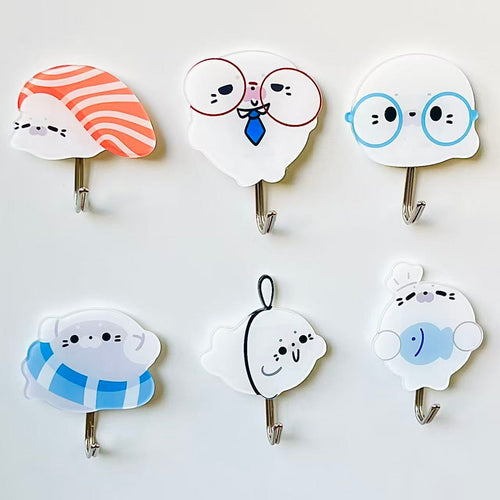 可愛いアザラシ穴あけ不要強力粘着フック壁キッチン