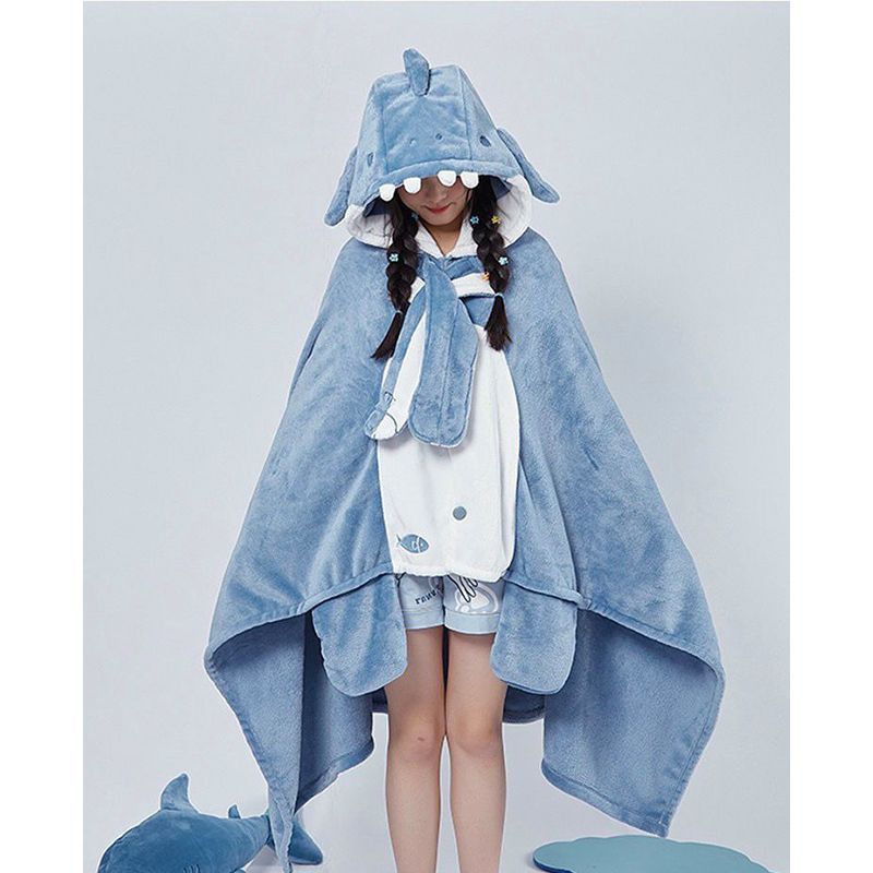 サメ着ぐるみブランケット｜学生＆オフィス向けふわもこ連帽マント