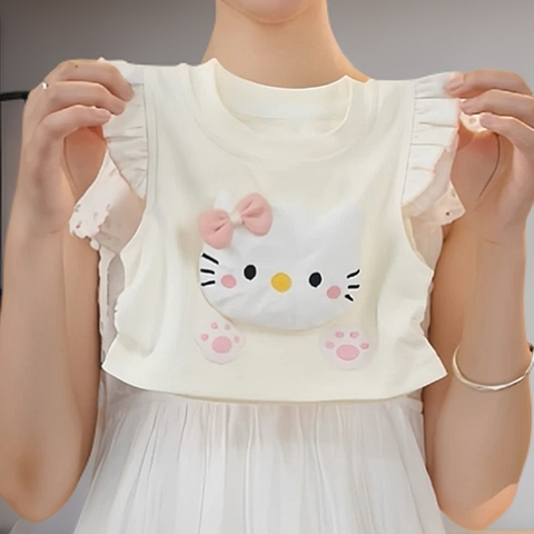 お洒落可愛い!ハローキティ猫モチーフTシャツかぼちゃパンツセット