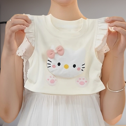 お洒落可愛い!ハローキティ猫モチーフTシャツかぼちゃパンツセット