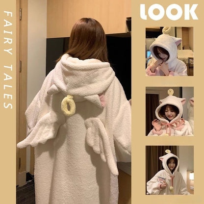 Angel fluffy hooded gown, warm loungewear/pajamas 