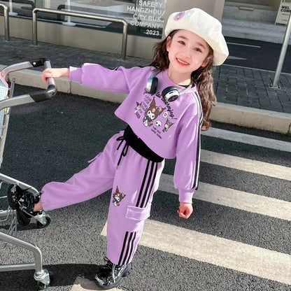 女童库洛米三件套套装春秋2024新款儿童洋气卫衣秋装休闲超萌潮款