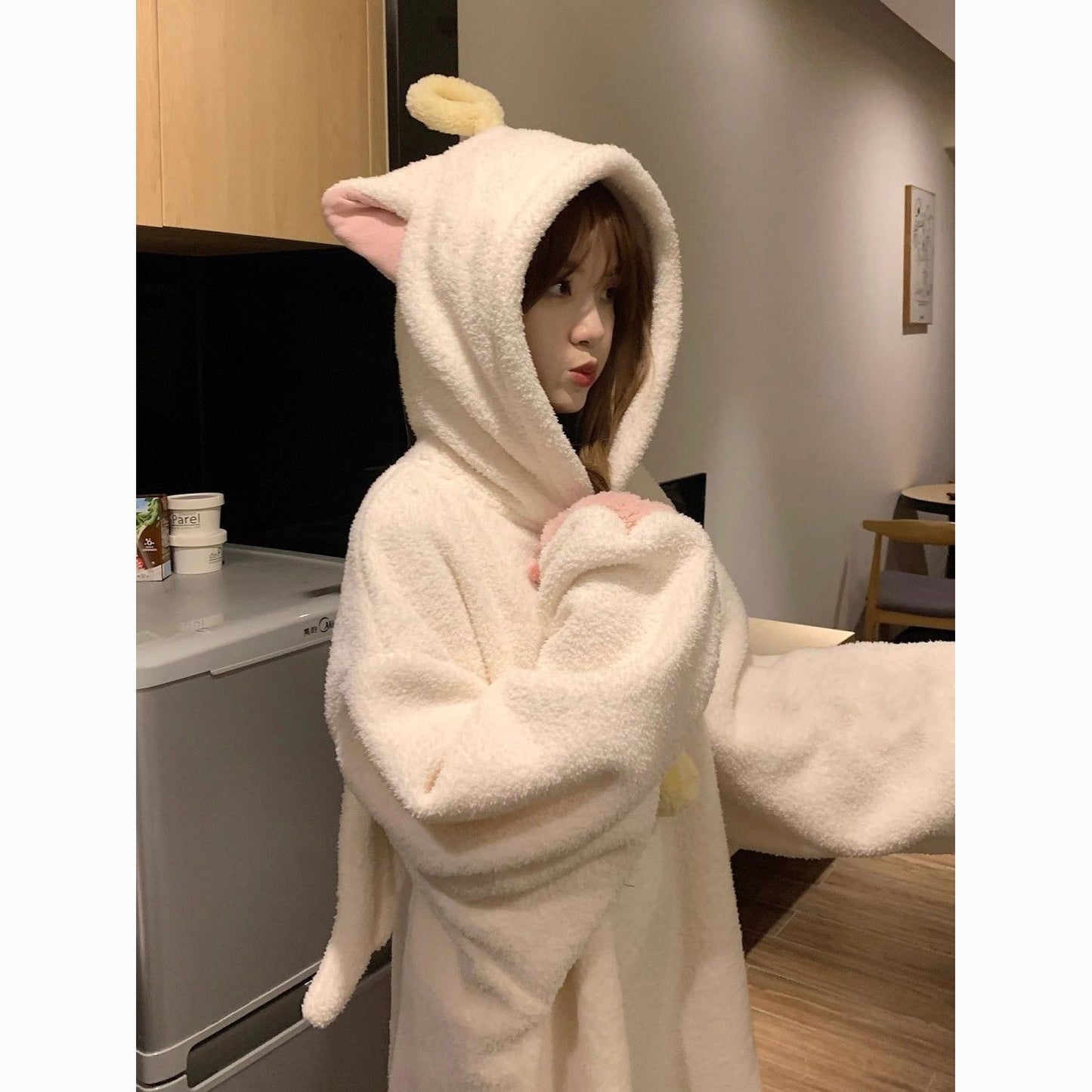 Angel fluffy hooded gown, warm loungewear/pajamas 