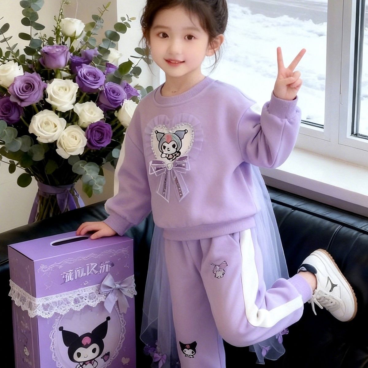 女童套装春秋2026新款儿童库洛米衣服洋气宝宝春装卫衣两件套