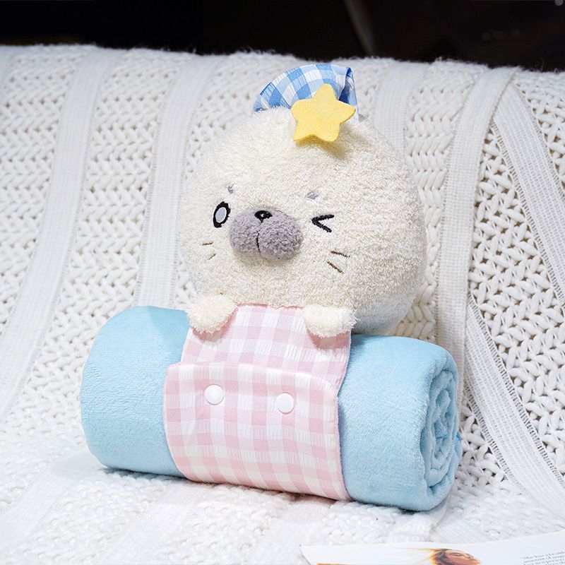 立体アザラシくるくる毛布携帯収納オフィスお昼寝ひざ掛け