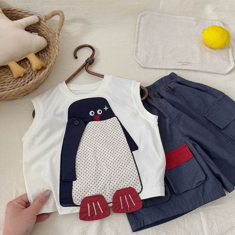【可愛い】立体ペンギンベビーセットアップ夏用