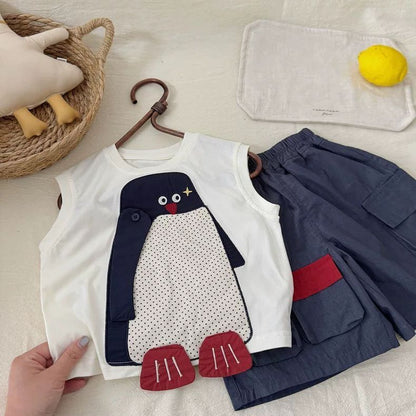 【可愛い】立体ペンギンベビーセットアップ夏用
