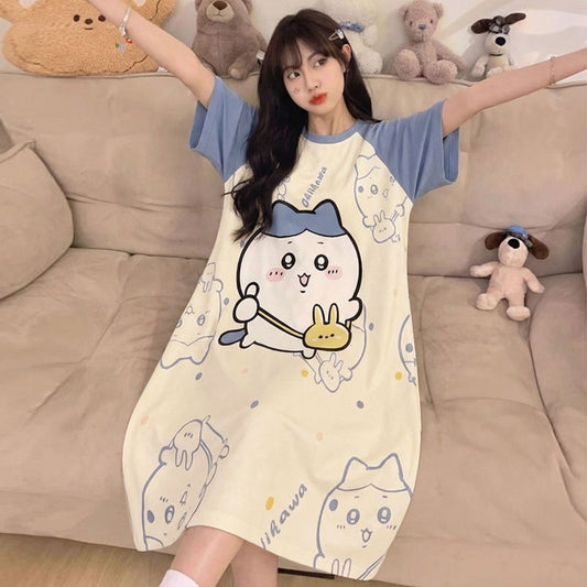 大人可愛いちいかわハローキティルームウェア夏用半袖大きいサイズパジャマ