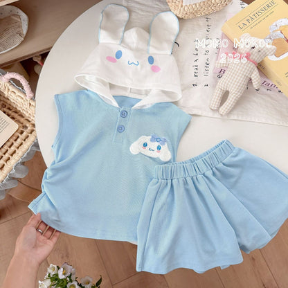 【立体耳】クロミマイメロディシナモロール可愛いキッズ夏用通気性抜群セットアップ