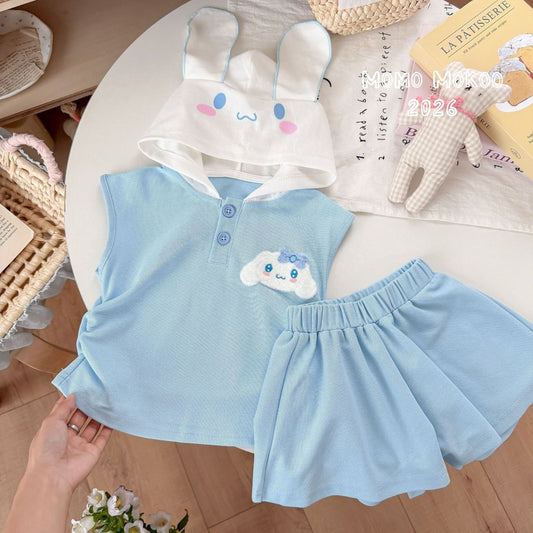 【立体耳】クロミマイメロディシナモロール可愛いキッズ夏用通気性抜群セットアップ
