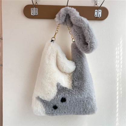 Heart Cat Fur Shoulder Bag | A fluffy bag that stands out in autumn and winter