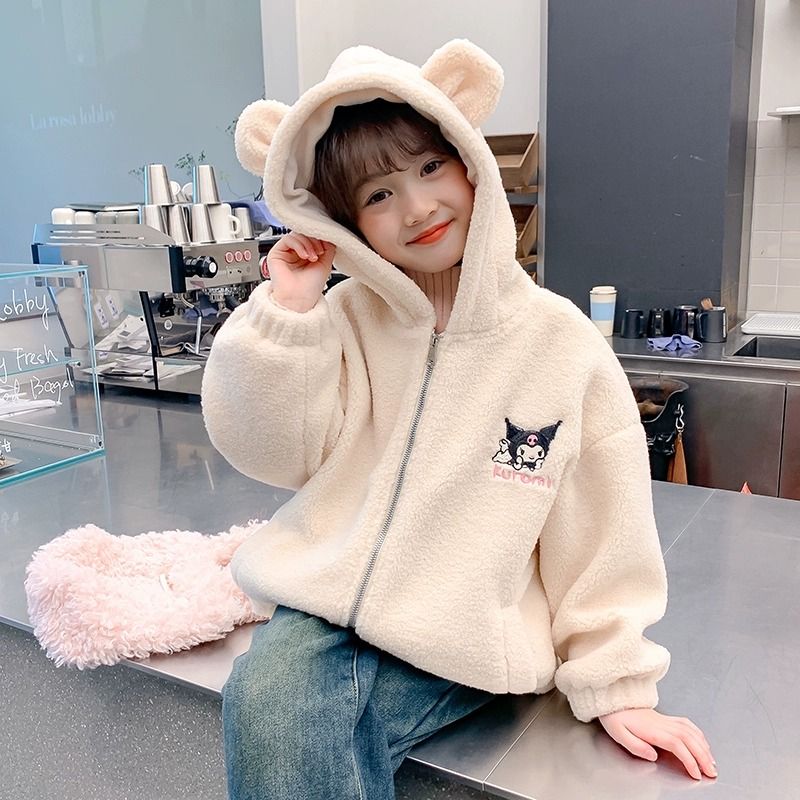女童拉链外套冬季2025新款加厚儿童库洛米连帽衣服女孩冬装毛毛衣