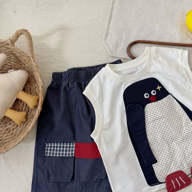 【可愛い】立体ペンギンベビーセットアップ夏用