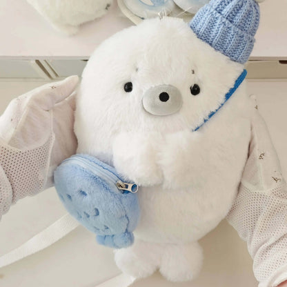 【一緒にお出かけ】高品質アザラシのふわふわぬいぐるみ斜めがけバッグ