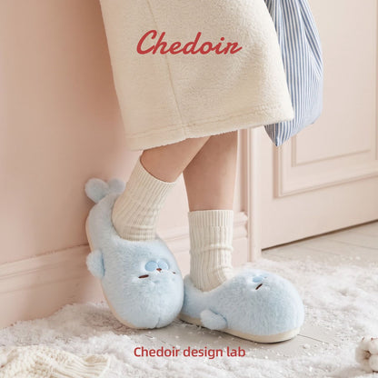 chedoir萌萌小海豹毛毛棉拖鞋女学生宿舍包跟厚底2026新款冬季