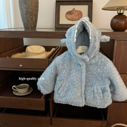 A children's boa coat with an eye-catching shark design 