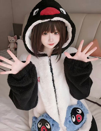 ピングーペンギンもこもこ冬用厚手フード付きパジャマセット